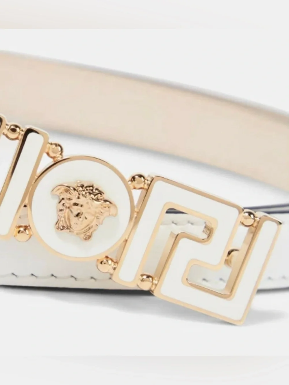 Versace Greca Goddess White Leather Belt with Gold Medusa Medallion Buckle